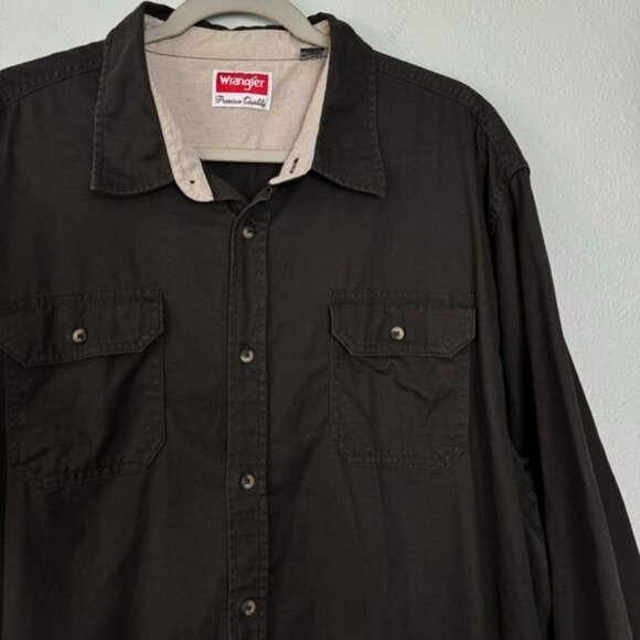 Wrangler brown button front long sleeve collared shirt 2XL - Picture 3 of 9